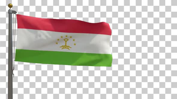 Tajikistan Flag on Flagpole with Alpha Channel - 4K