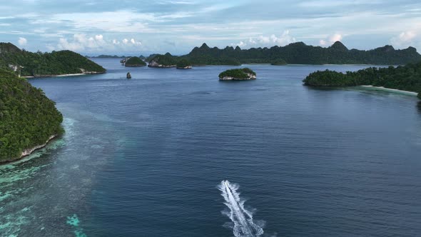 Aerial view of Wajag Islands archipelago, Raja Ampat, West Papua, Indonesia.