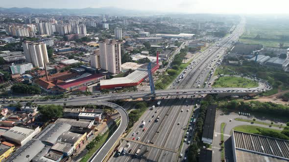 Downtown Guarulhos Brazil. Cable bridge aerial view.