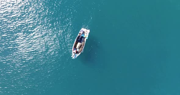 Looking down onto a fishing boat