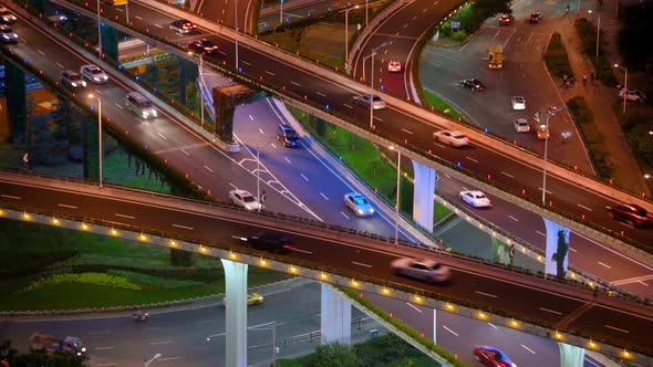 busy interchange traffic at night in city