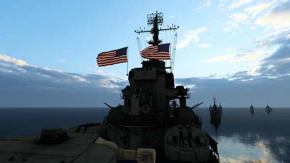 USA Warship Facing Russian Warships