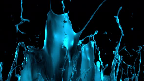 Splashing Blue Glossy Paint in Super Slow Motion. Shot with High Speed Cinema Camera at 1000Fps