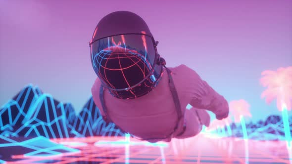 Astronaut Surrounded By Flashing Neon Lights