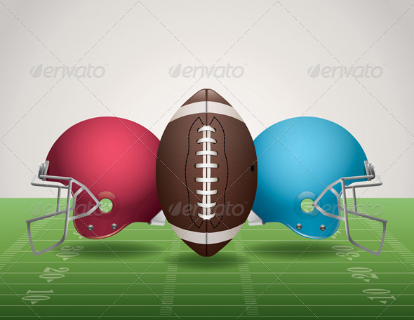 Vector American Football Field, Ball, and Helmets