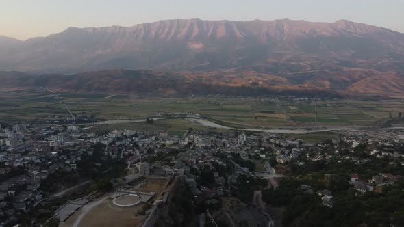 Aerial View of Streets in the UNESCO Listed Old Town of Gjirokaster in Southern Albania