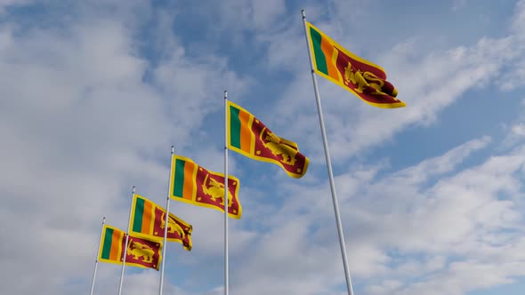 Waving Flags Of The Sri Lanka blue sky