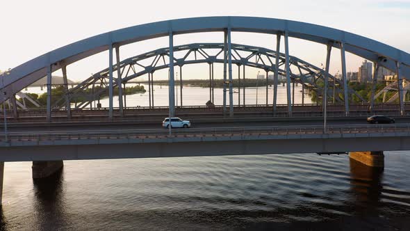 Car Traffic on the Bridge Highway Above the River