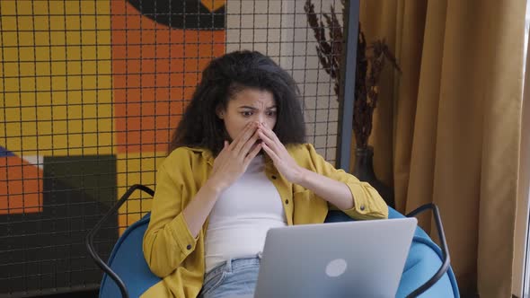 Furious Black Millennial Female Work on Laptop Having Software Operational Problems Mad African