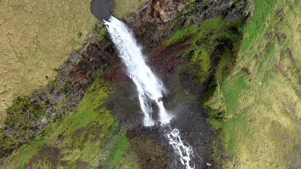 Flying Over of a Huge Waterfall in Iceland