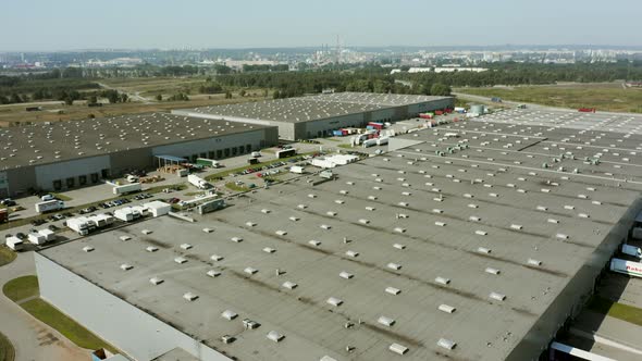 Drone Shot at the Logistics Center with Trucks