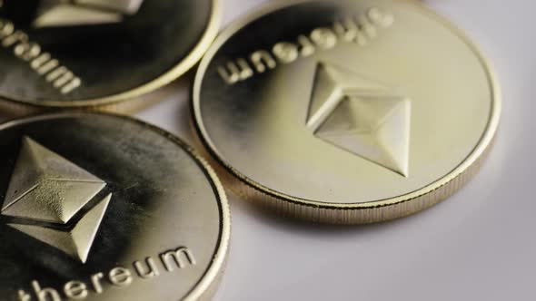 Rotating shot of Ethereum Bitcoins