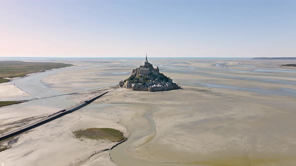 The iconic Mont-Saint-Michel in France. Seen from above.