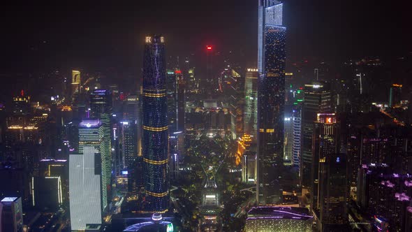 Guangzhou Downtown Skyscrapers at Night in China Timelapse