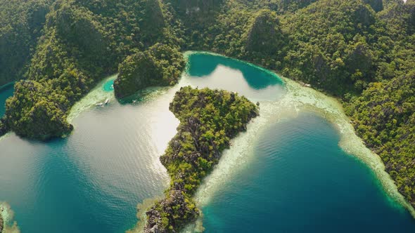 Coron Palawan Philippines Aerial View of Beautiful Twin Lagoon and Limestone Cliffs