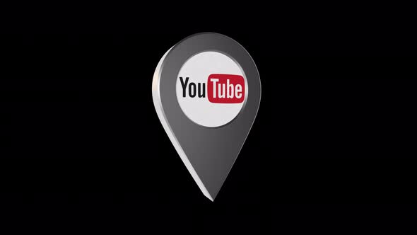 3 D Rotating You Tube Location Pin Icon Animation With Alpha Channel - 4K