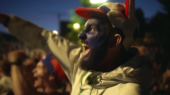 Emotional Happy Fan Scream on Football. Crazy Man Expresses Emotions Slow Motion