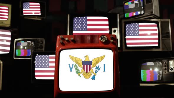 US Flags and United States Virgin Islands Flag on Retro TVs.