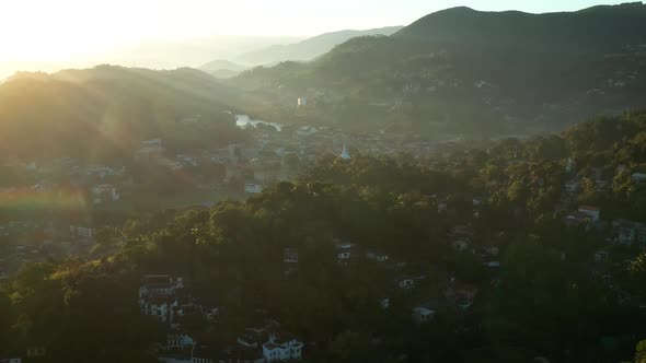 Aerial View of Sunrise over Kandy city Sri Lanka