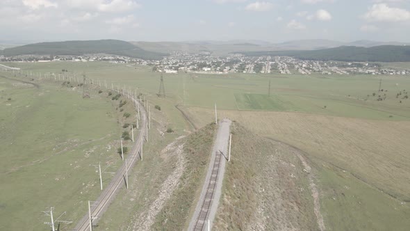 Aerial view of Railroad emergency stop track in Tsalka, Georgia