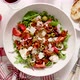 Tasty Dried Tomatoes Salad with Fresh Vegetables Mix and Mozzarella Cheese Served with Toasts - VideoHive Item for Sale