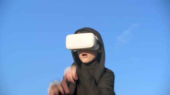 Closeup of a Woman During a Virtual Sport Activity Outdoors