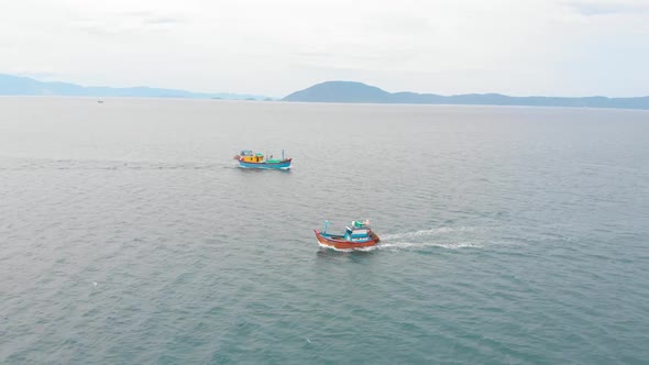 Professional Fishing Vessel Returns To the Port in the Morning in the Sunshine After Fishing