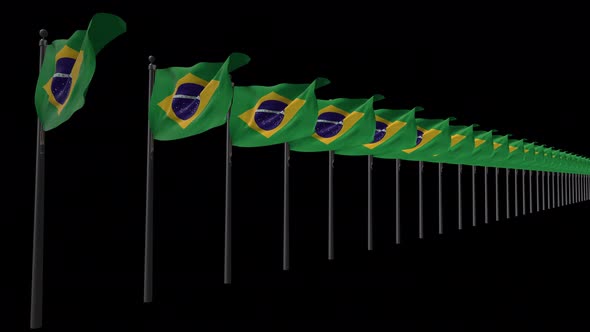 Row Of Brazil Flags With Alpha 4K
