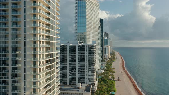 Close Up Aerial View on the Modern Residential Apartment Buildings at the Ocean