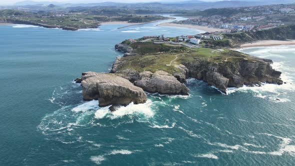 Aerial View of a Scenic Coastline Landscape in Suances Cantabria Spain