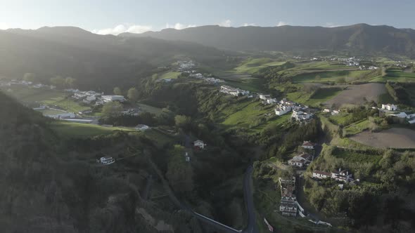 Aerial view of Povoacao township, Azores, Portugal.