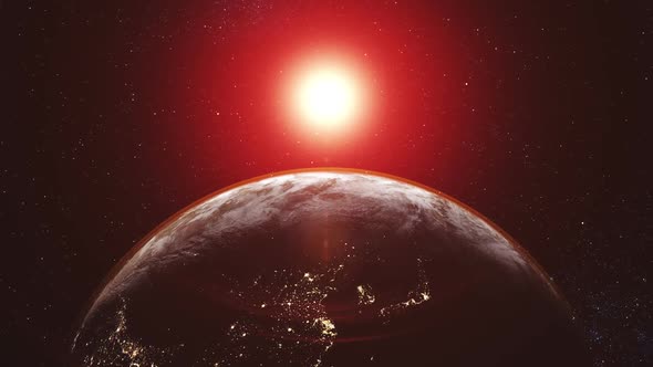 Motion Graph Orange Sun Floats Over Planet Earth Horizon alt