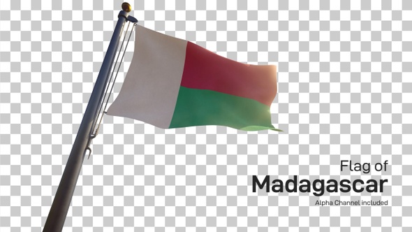 Madagascar Flag on a Flagpole with Alpha-Channel