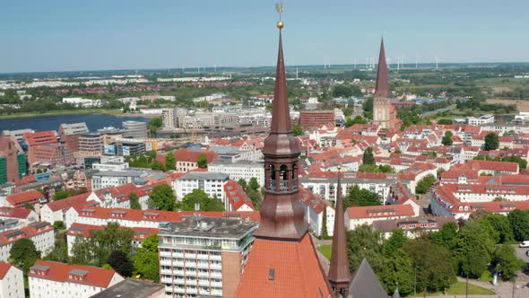 Panoramic Aerial View of Town and Surrounding Water Surface