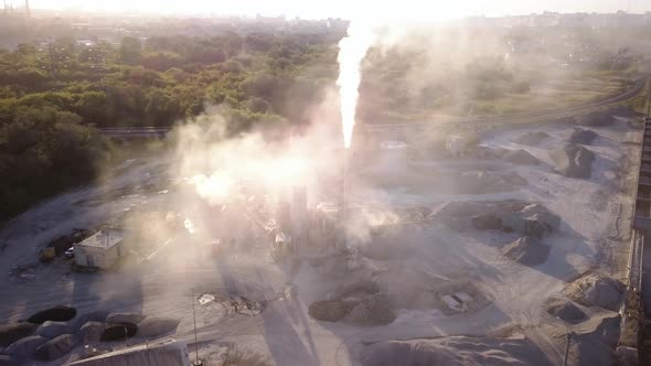 Air pollution by smoke coming out factory chimneys. 