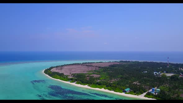 Aerial sky of exotic bay beach break by blue sea and white sand background of a daytrip near sandbar