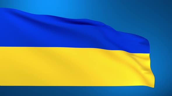 3D Animation of the UKRAINE Flag Waving on Blue Background  3D Rendering