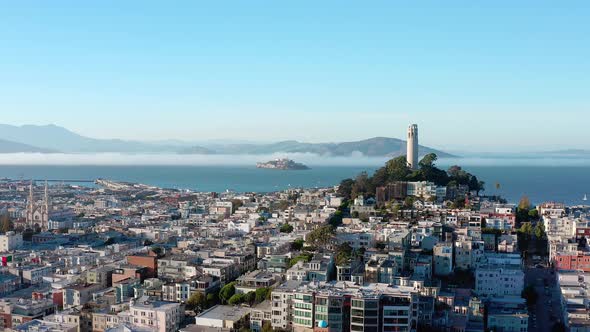 Aerial: Beautiful cityscape and Coit tower view part 10, drone view