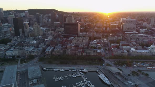 Aerial view of Montreal, in the evening