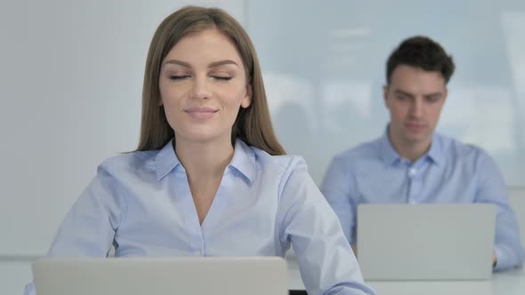 Yes, Young Businesswoman Accepting Offer By Shaking Head