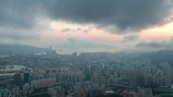 Timelapse Hong Kong City District Under Grey Dense Clouds