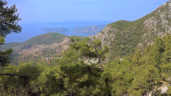 Couple Man and Woman Sitting on Cliff Enjoying Mountains Landscape