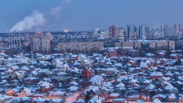 Kharkiv City From Above Day to Night Timelapse at Winter