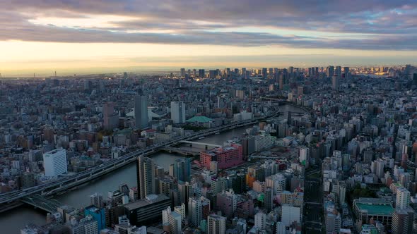 Aerial view 4k video by drone of building in Tokyo city
