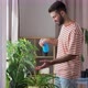 Happy Man Spraying Houseplant with Water at Home - VideoHive Item for Sale