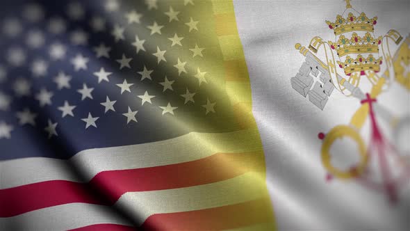 USA Vatican Flag Mix Textured Waving Close Up Background HD