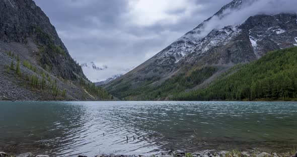 Mountain Lake Timelapse at the Summer or Autumn Time. Wild Nature and Rural Mount Valley. Green