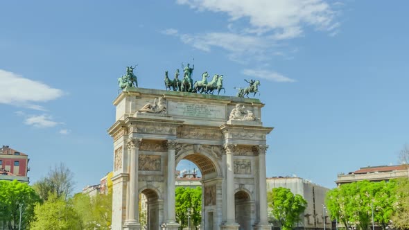 Arch of Peace with Statues on Top Built in Park of Milan