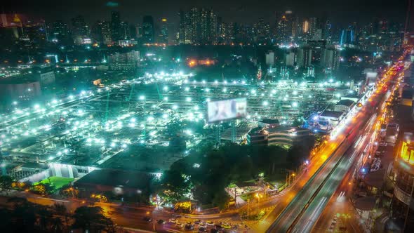 Time Lapse Cityscape and Construction Site in Metropolis Panoramic View