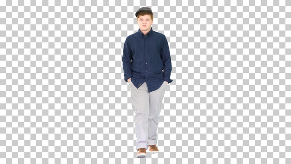 Fashionable young man walking with hands in pockets, Alpha Channel